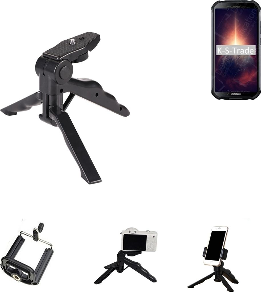 K-S-Trade Stativ Tisch-Ständer Dreibein Handy-Stativ Ständer kompatibel mit Doogee S40 Pro Mini-Stativ Smartphone Tripod Handy-Stativ aus Plastik