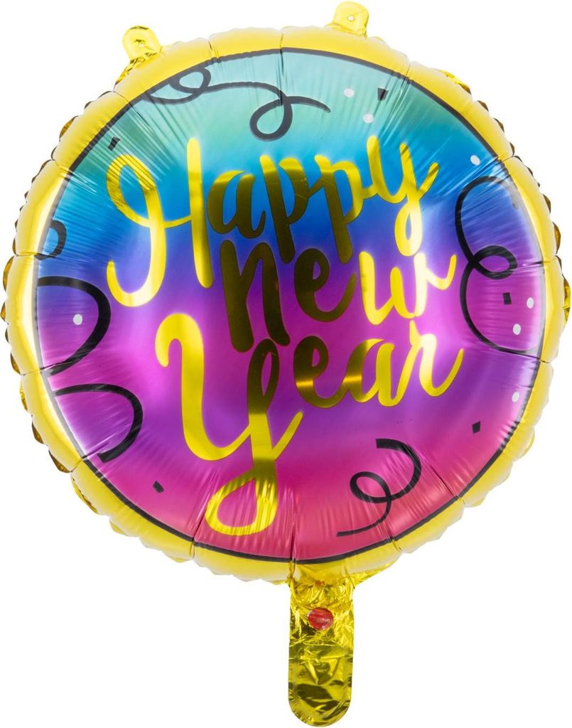 Folienballon Happy New Year Rund Bunt 45cm – Silvester Party Ballon Deko