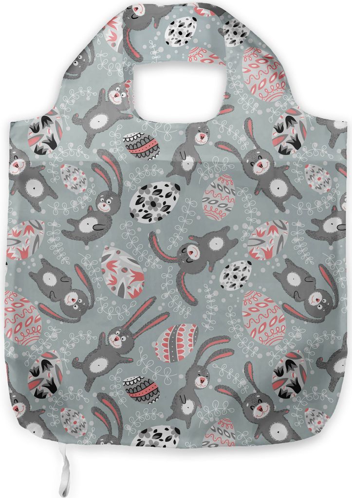 ABAKUHAUS Ostern Tragetasche aus Stoff, Kinder Spielzeug Lustige Hasen, Praktische Altagsmode Einkaufstaschen, Blaugrau Coral Schwarz