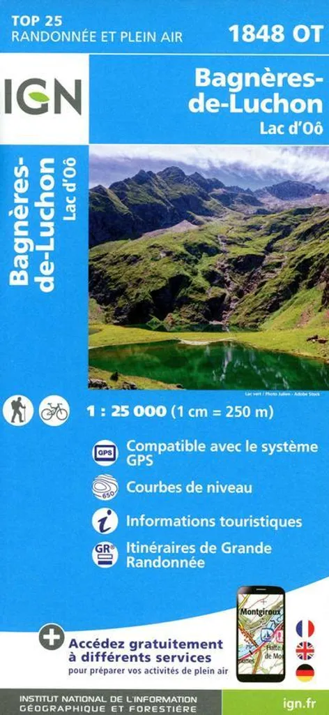 Planifier Randonnée Lac d'Oô Carte Bagnères-de-Luchon 1:25 000 IGN