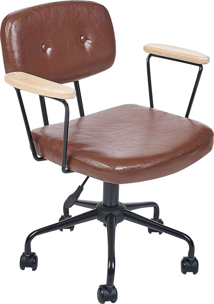 BELIANI Bürostuhl Braun Kunstleder Knopfheftung mit Armlehnen Rollen Gasdruckfeder Höhenverstellbar Drehbar Retro Büro Wohnzimmer Esszimmer Dreh...