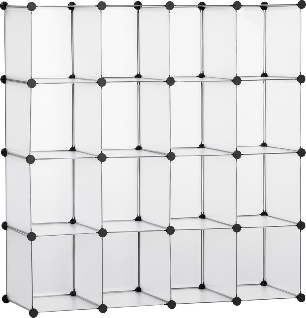 DIY Würfel Regalsystem 16 Würfel Aufbewahrungsbox Kunststoffschrank Weiß 125x32x125cm ideal für Kinderzimmer & Wohnzimmer
