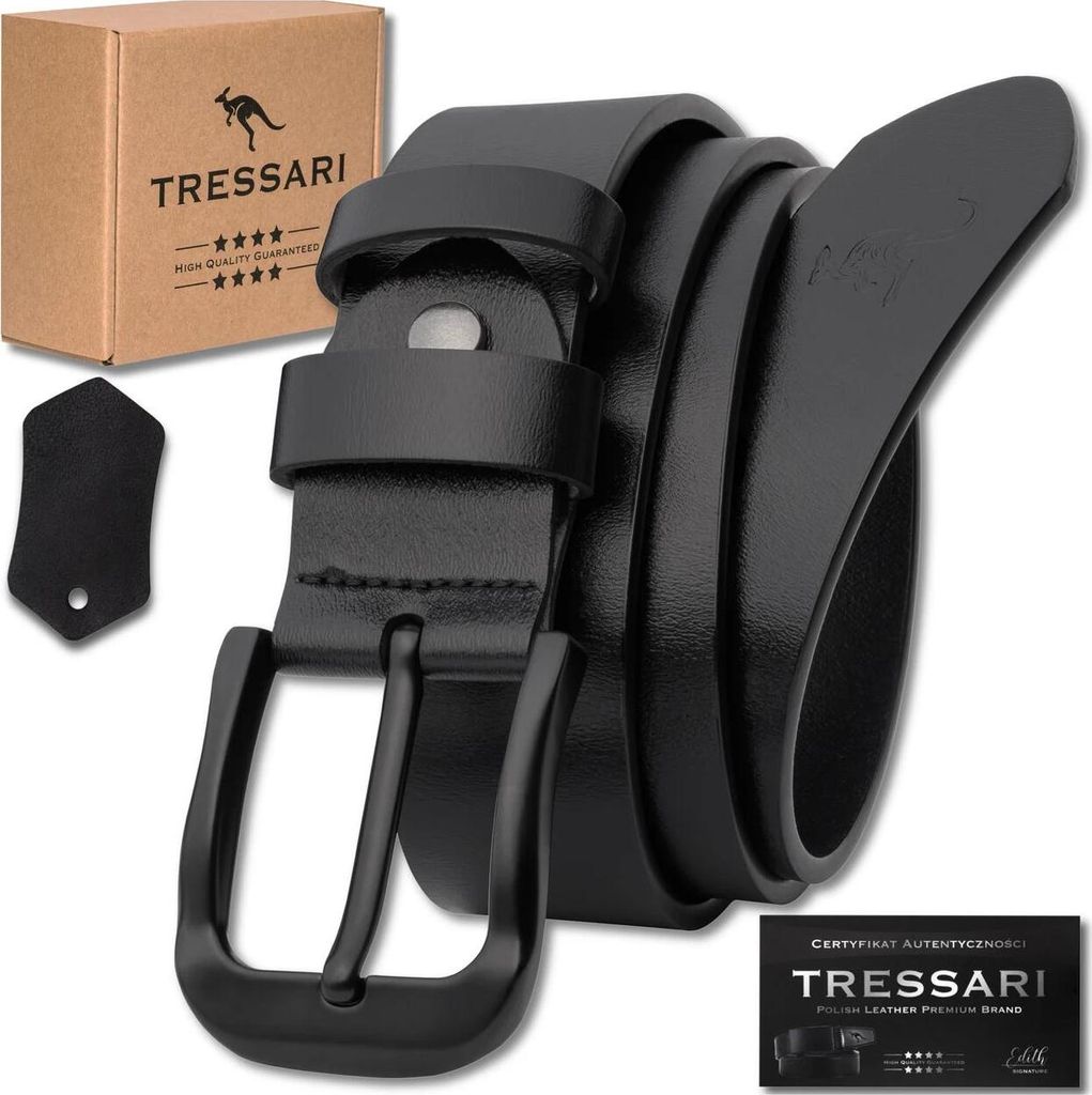 TRESSARI Herren-Hosengürtel 125 cm, schwarzes Leder, 100 % Naturleder
