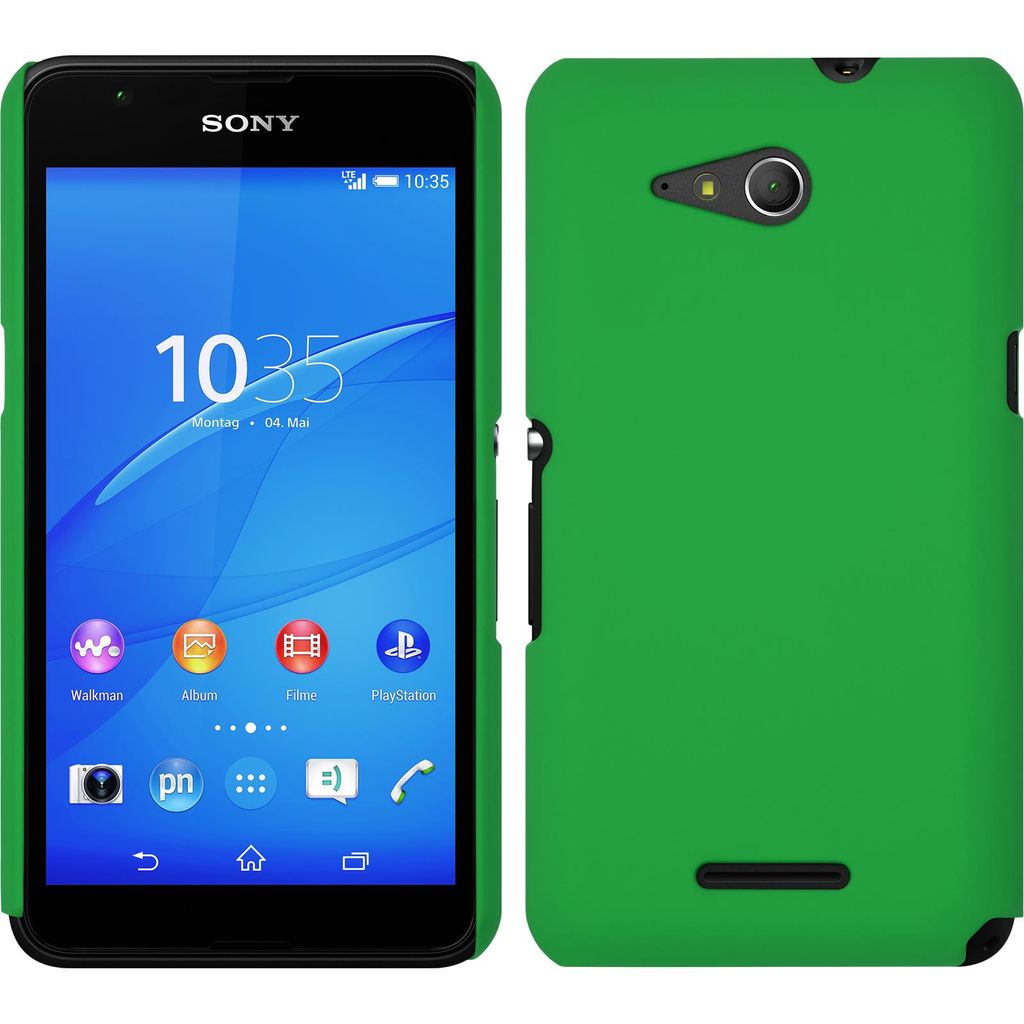 PhoneNatic Case kompatibel mit Sony Xperia E4g - Hülle grün gummiert Hard-case Cover