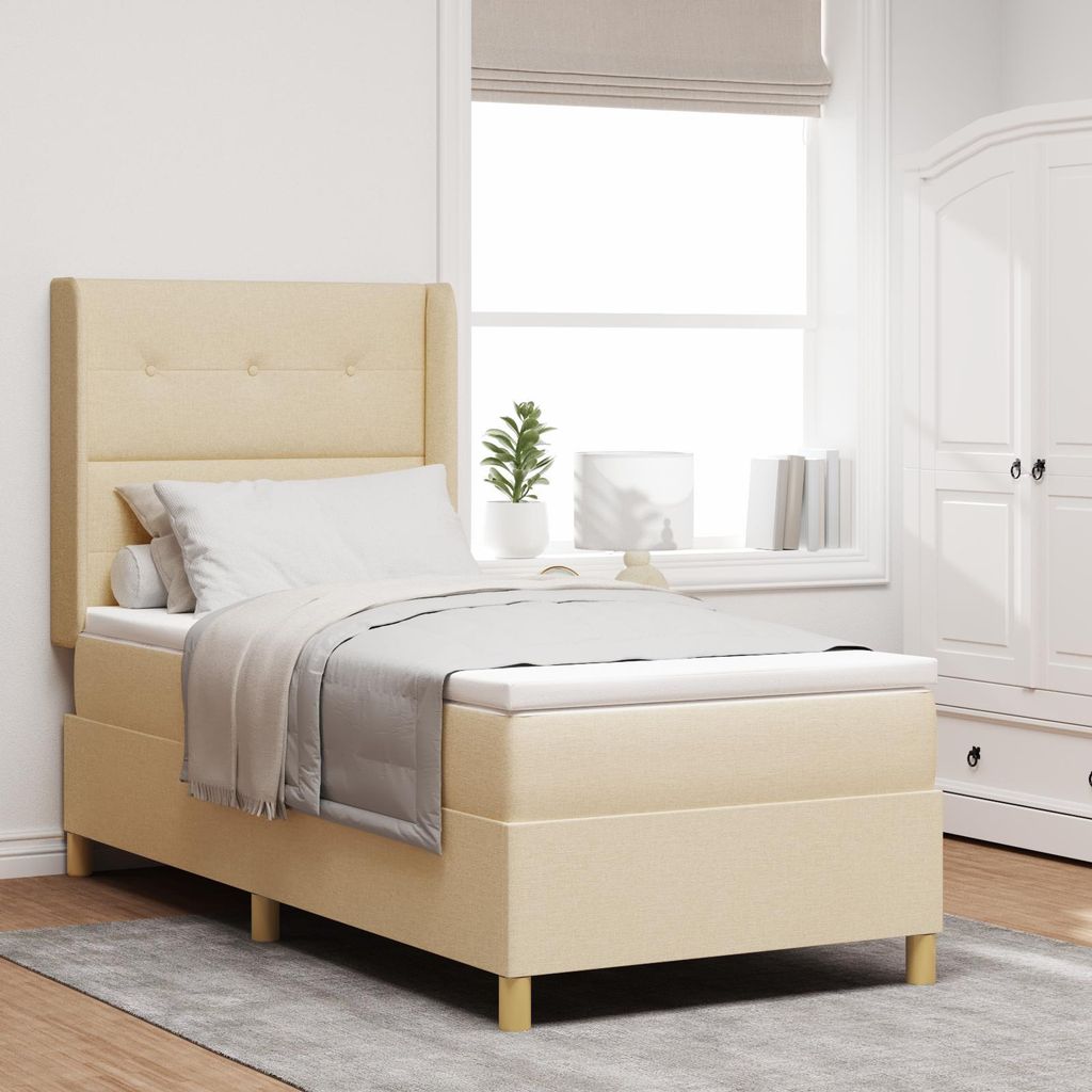 LED Boxspringbett mit Matratze Creme 80x200 cm Stoff, Design Möbel Klassische Betten Neu