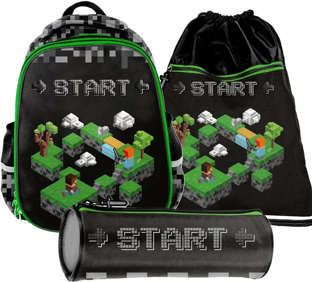 Cartable Minecraft 3-en-1 Pixel Game avec Dos Rembourré et Sac de Sport