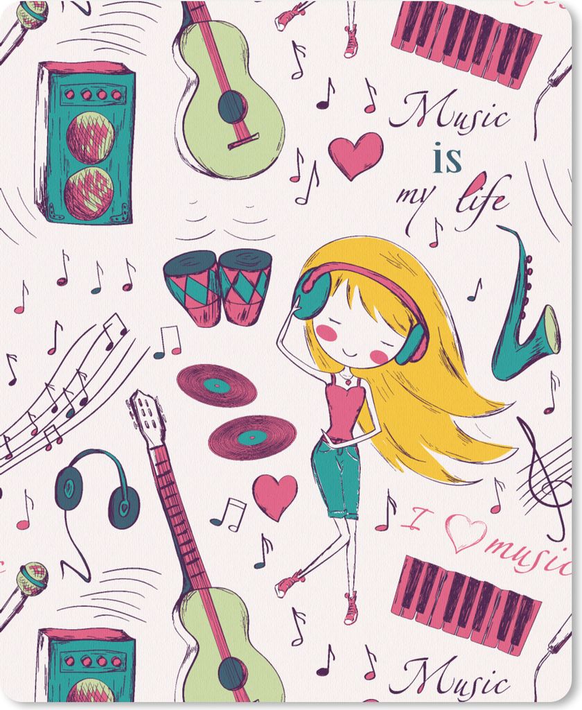 MuchoWow Mauspad Mousepad Mädchen - Musik - Kopfhörer - Muster - Mädchen - Rosa - Kinder - Kind 30x40 cm - Mousepads - Maus Mat - Pad - Mausun...
