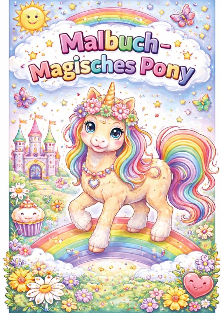 Malbuch Magisches Pony für Kinder mit fantastischen Regenbogen- und Märchenmotiven