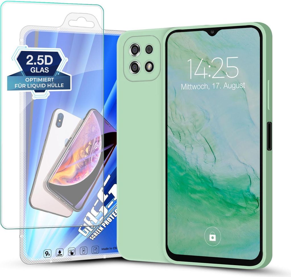 A phone case and screen protector are displayed against a white background.
