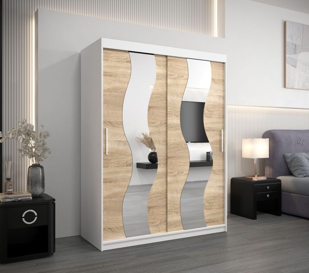 Kleiderschrank mit Spiegeln IRMA – Breite 150 cm, weiß/Sonoma-Eiche