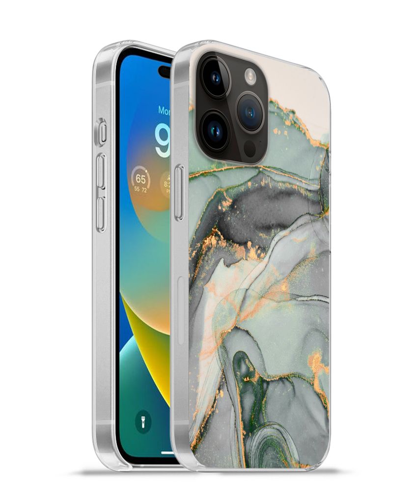 MuchoWow Handyhülle Schutzhülle Hülle für Apple iPhone 14 Pro Max Gold - Marmor - Grün - Luxus - Glitzer - Marmoroptik Silikon Softcase Hand...