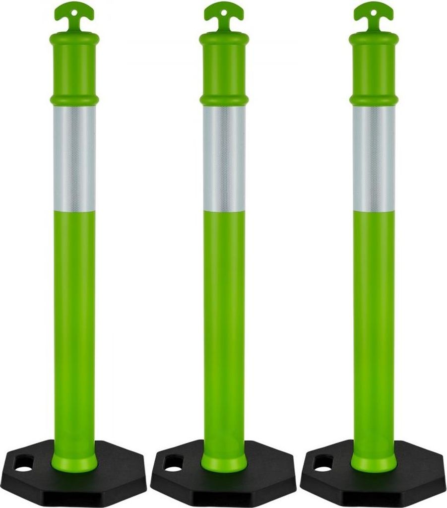 Verkehrsleitpfosten Leitpfosten 3 Stk. (114 cm) Grün - Mit beschwertem Sockel & Reflektorstreifen - Leitpfosten für Baustellen, Parkplätze - Abs...