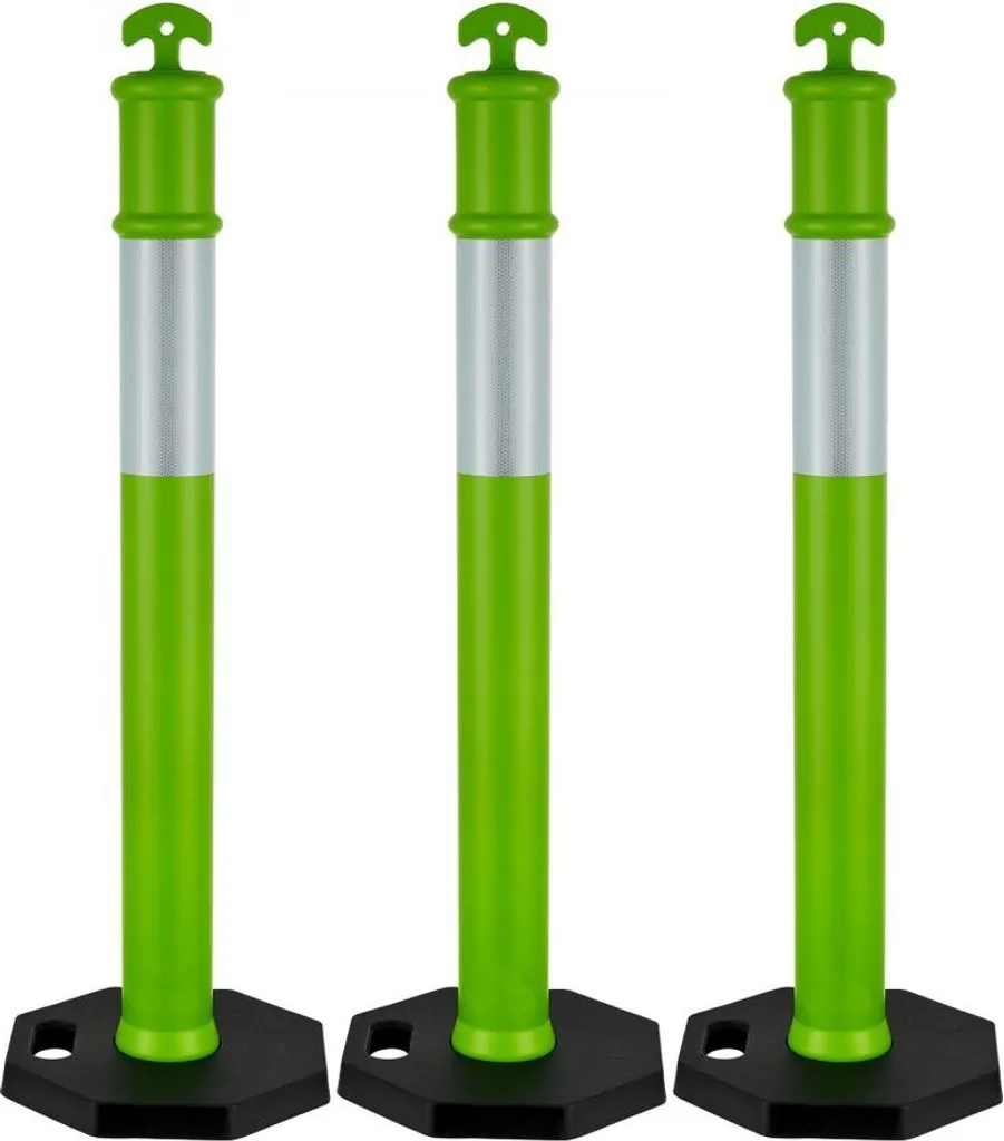 Poteau de chantier lesté vert 114cm avec bandes réfléchissantes - 3pcs