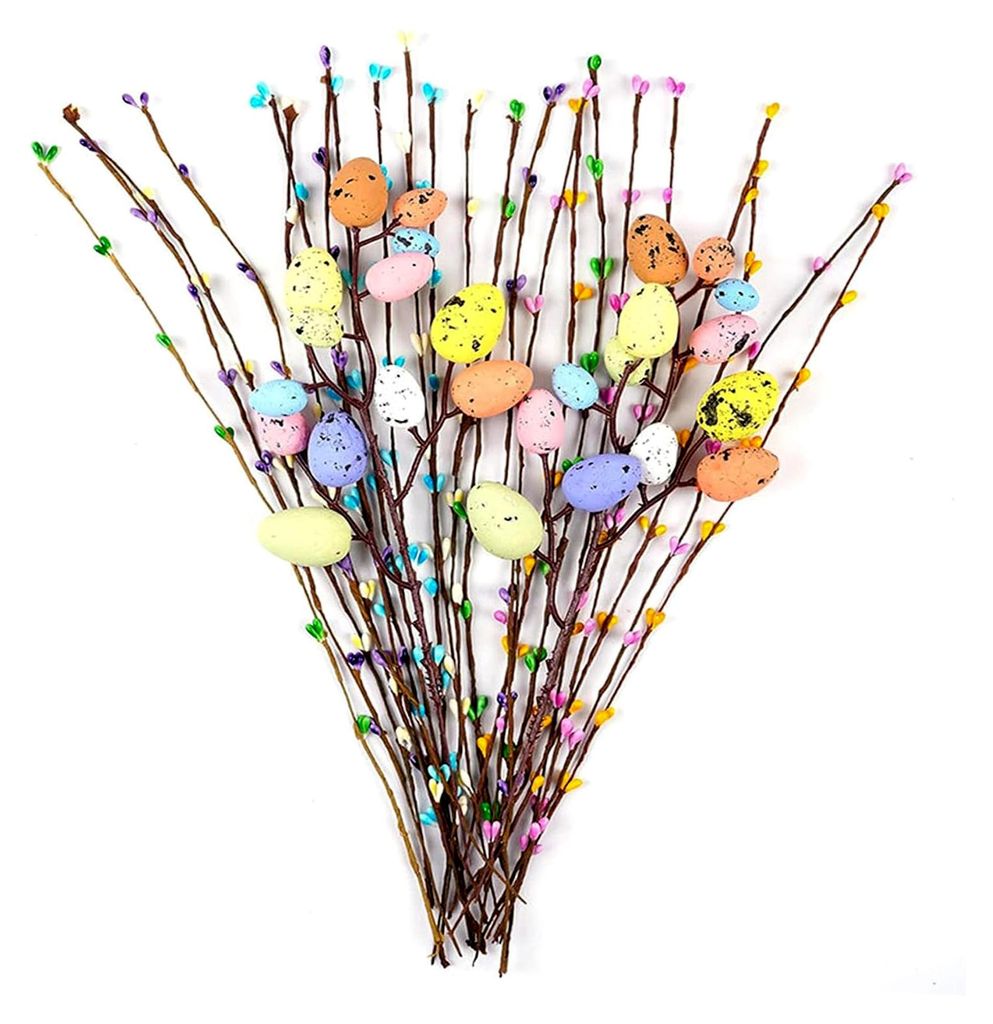 26 Stück Osterspieße, künstlicher Eier-Osterbaum mit Blumenstielen für die Heimdekoration, bunte Frühlingsdekorationen (40 cm)
