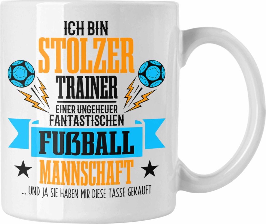 Trendation - Fußballtrainer-Tasse Geschenk von der Mannschaft für Trainer (Weiß)