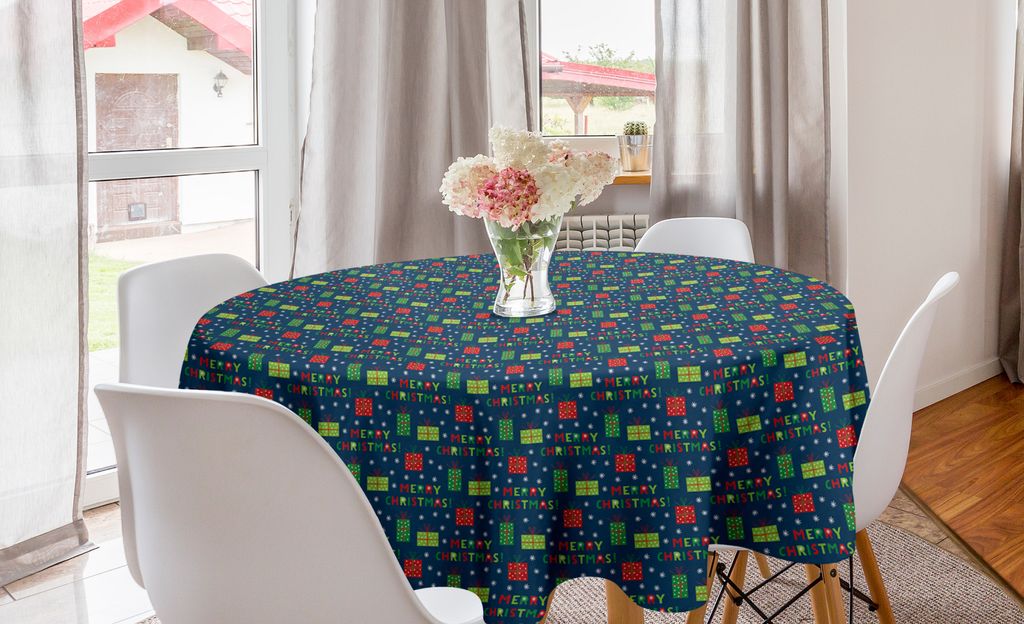 ABAKUHAUS Grünes Weihnachten Runde Tischdecke, Frohe Jahr wünscht Brief, Kreis Tischdecke Abdeckung für Esszimmer Küche Dekoration, 150 cm, Nig...