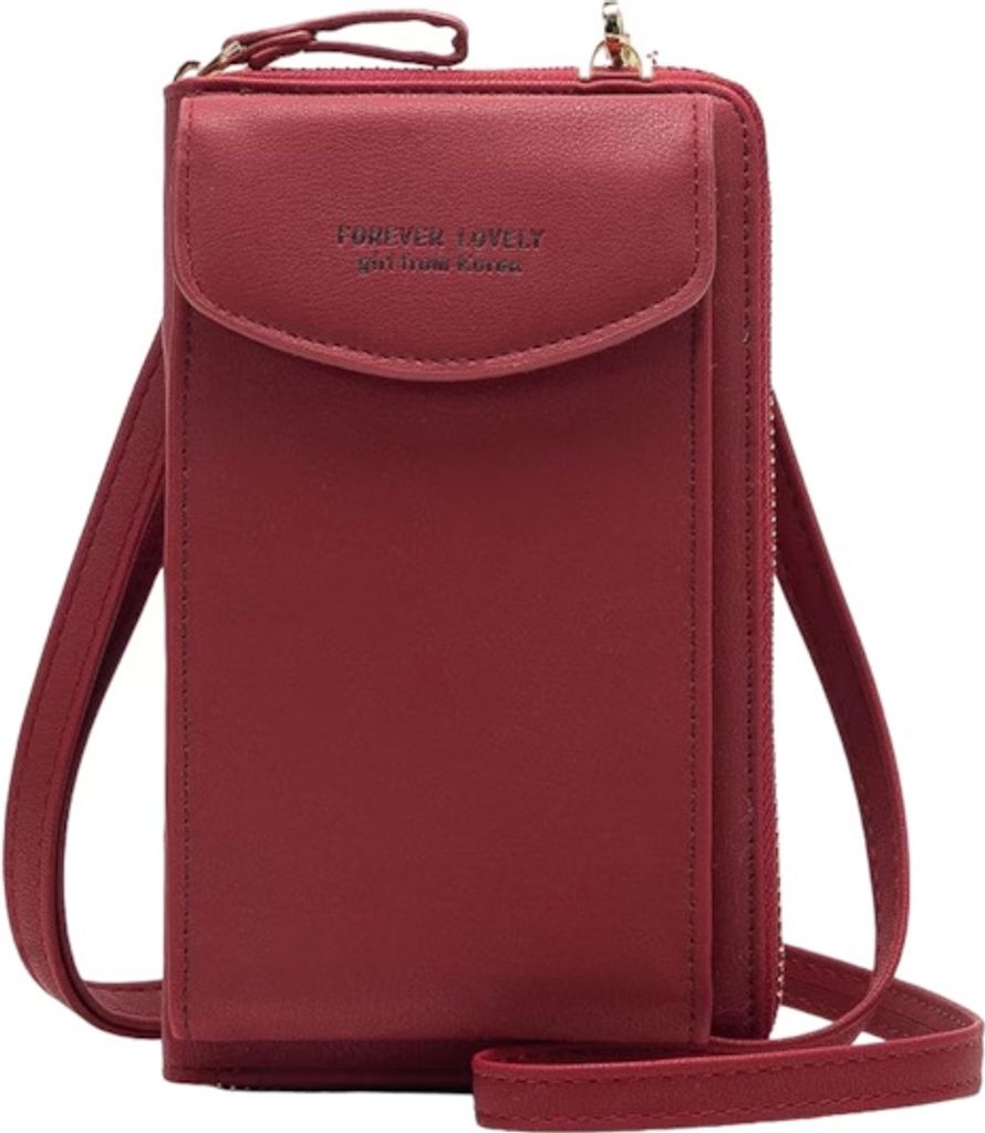 ASKSA Crossbody Tasche Handytasche Brieftasche Damen Umhaengetasche Geldboerse,Rot