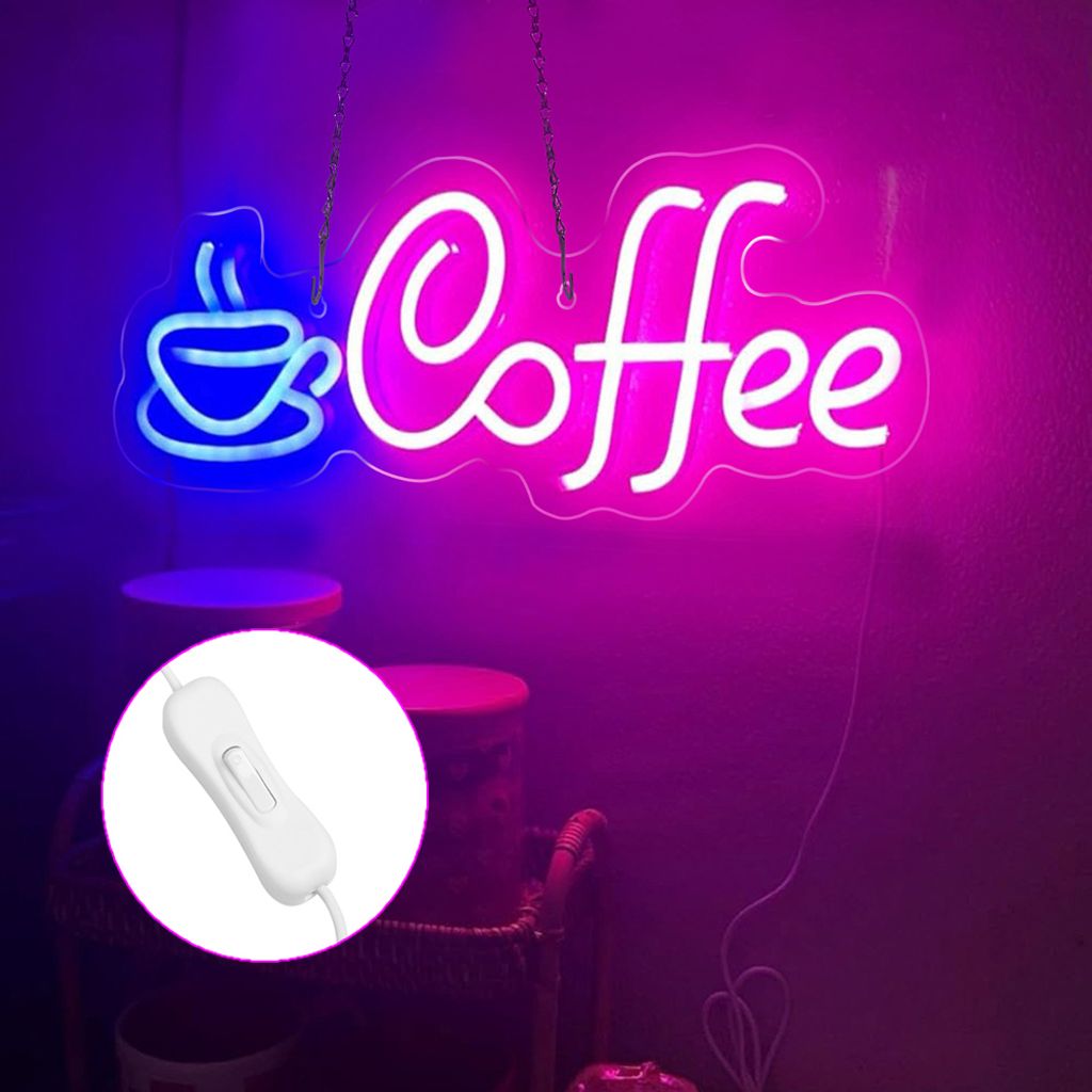 Neon Led Licht USB, Neon Schild, Nachtlicht Neonlicht Led Wanddeko für Café Hotel Restaurant Geschäft Geschenk(Kaffee,40x14cm)