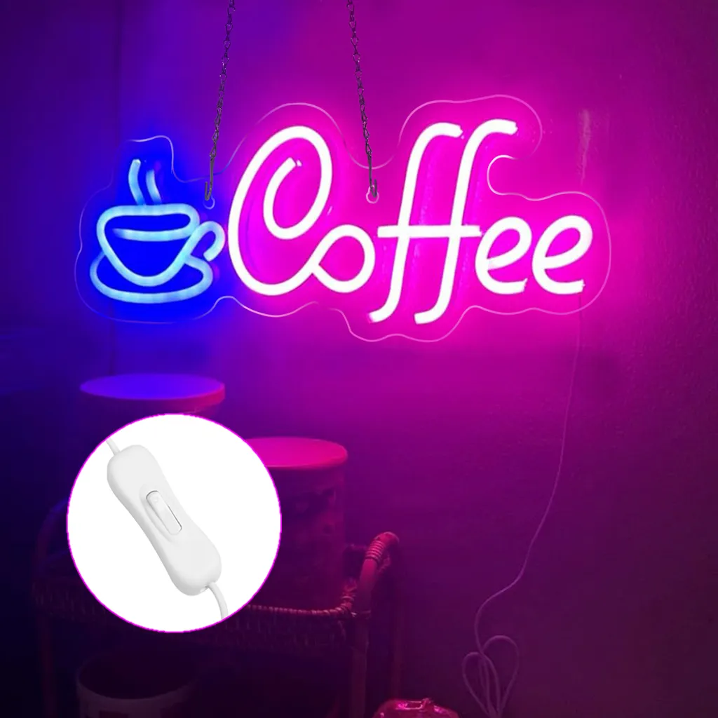 Neon Led Light USB, segno al neon, luce notturna Neon Light Led decorazione murale per caffè Hotel Ristorante Business Gift (caffè, 40x14cm)