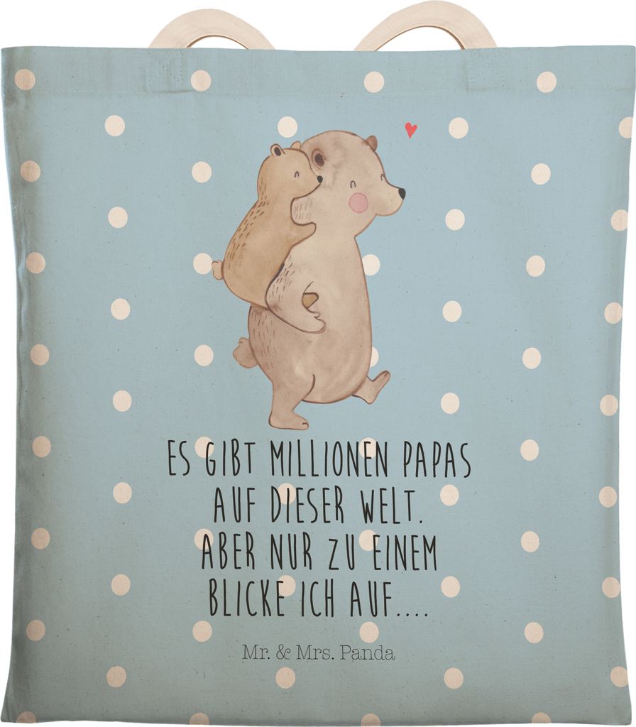 Mr. & Mrs. Panda Tote Bag Papa Bär - Blau Pastell - Geschenk, Vatertag, Stofftragetasche, Beutel, Geburtstag, shopping, Stoffbeutel, Muttertag, Ta...