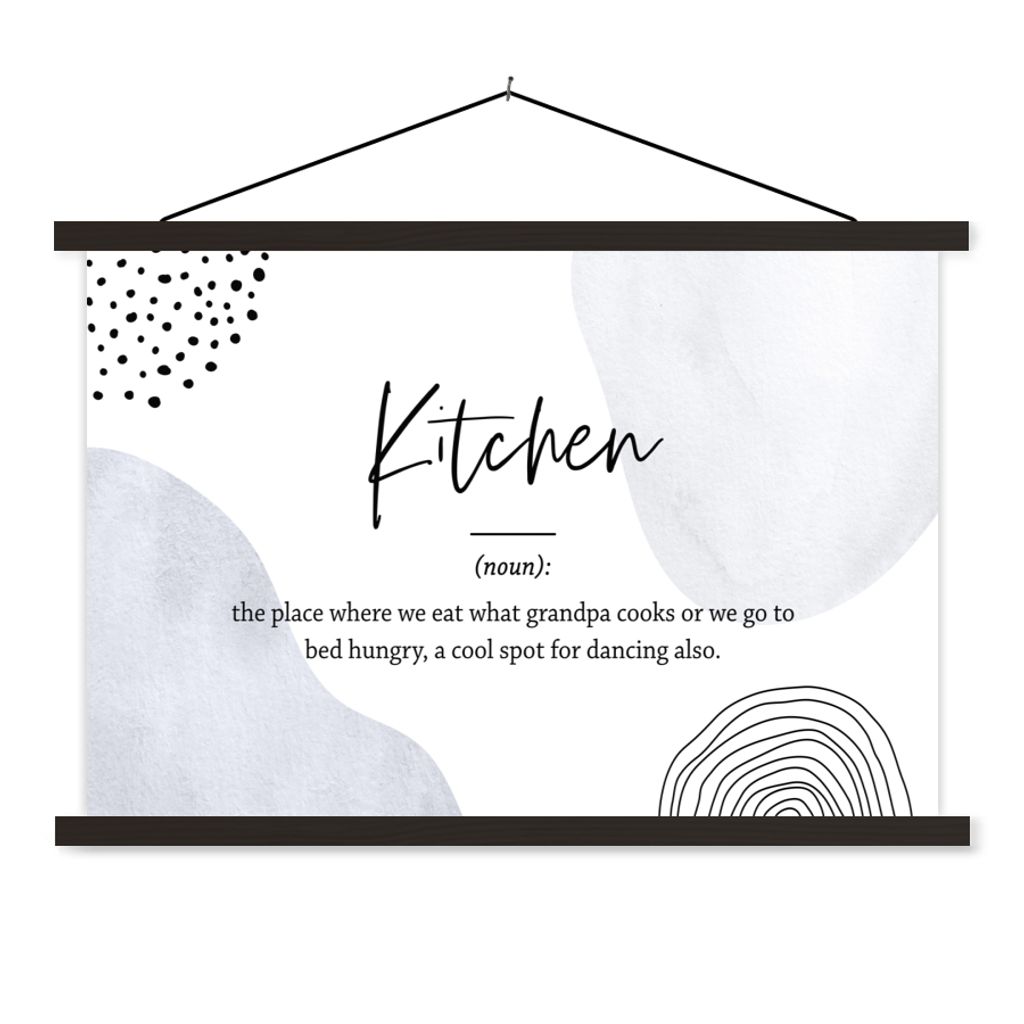 MuchoWow Textilposter Sprichwörter - Zitate - Küche - Definition Küche - Wörterbuch 60x40 cm mit schwarzem Rahmen - Hölzernes