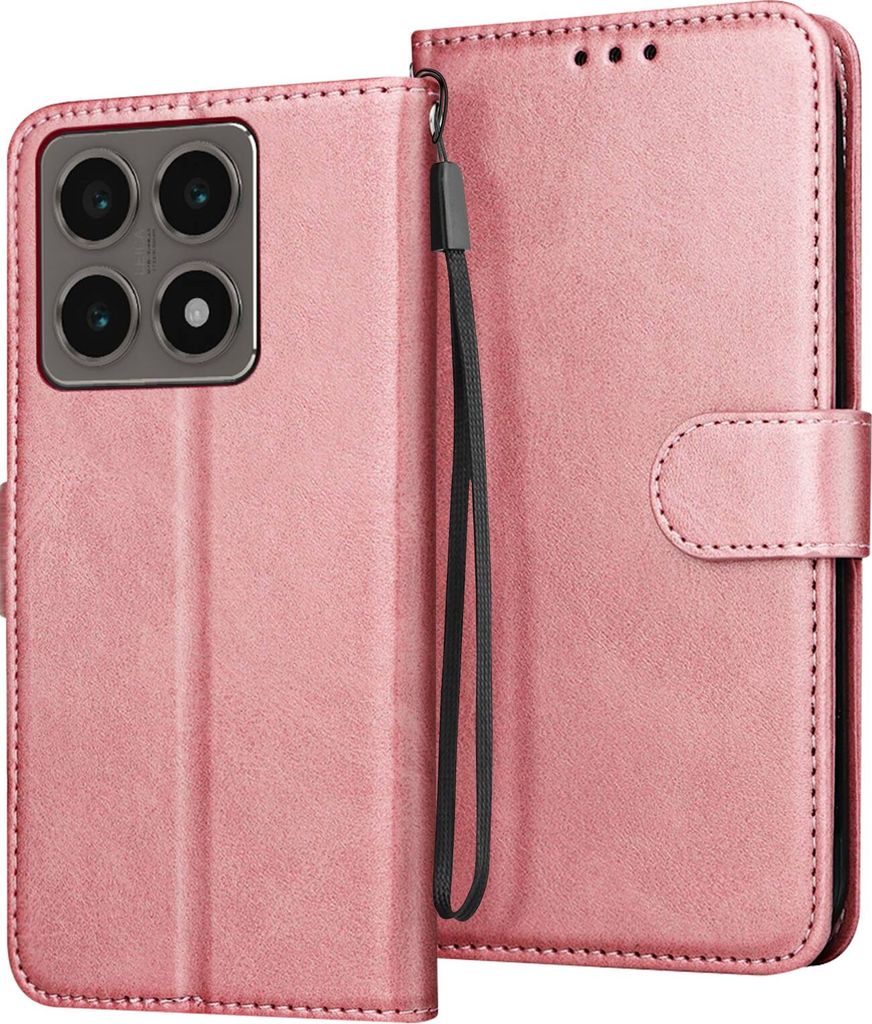 Avizar, Wallet Cover für Xiaomi 14T, Kartenhalter + Standfunktion, Rosegold