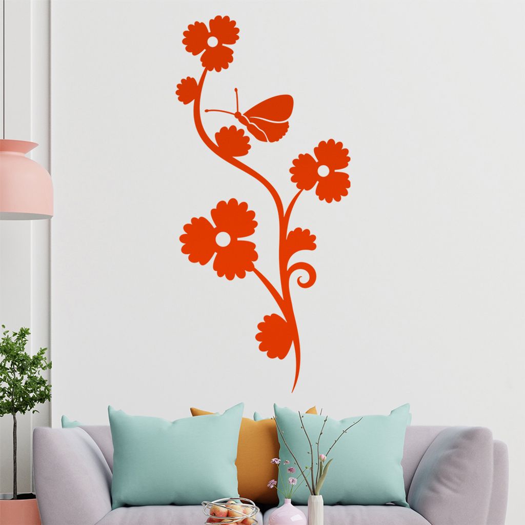 Falter Schmetterling Blüte Wandtattoo in 6 Größen - Wandaufkleber Wall Sticker - Dekoration, Küche, Wohnzimmer, Schlafzimmer, Badezimmer
