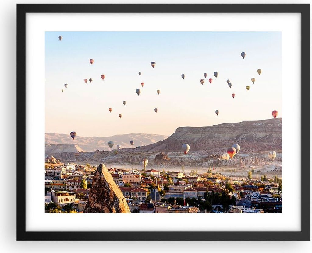 Gerahmtes Poster - Schwarzer Rahmen - Berge Ballon Flug - 50x40 cm - Wand Bild - Wanddeko - Wandbilder - Kunstposter - Wandposter - Bilderrahmen - ...