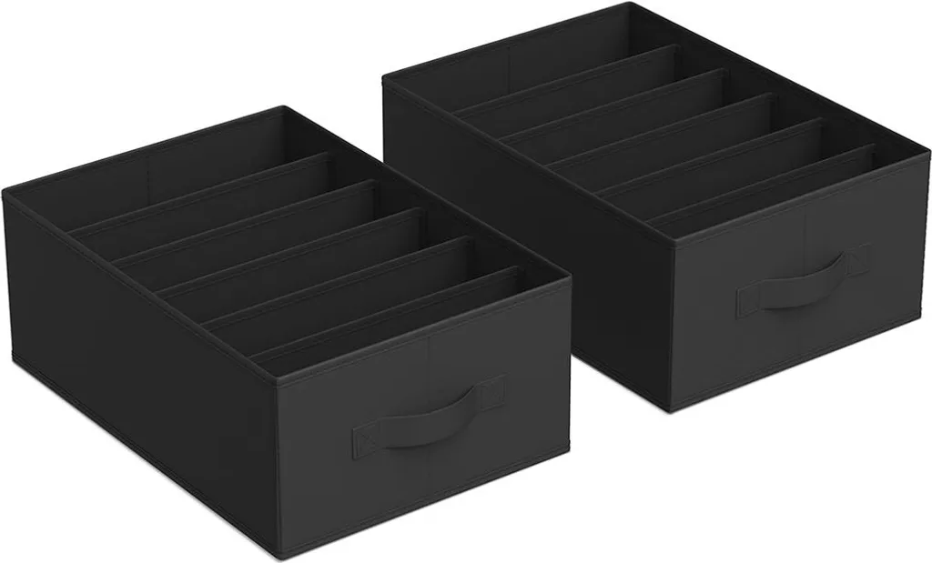 Organisateur d'étagère 6 compartiments lot de 2 noir pour lingerie
