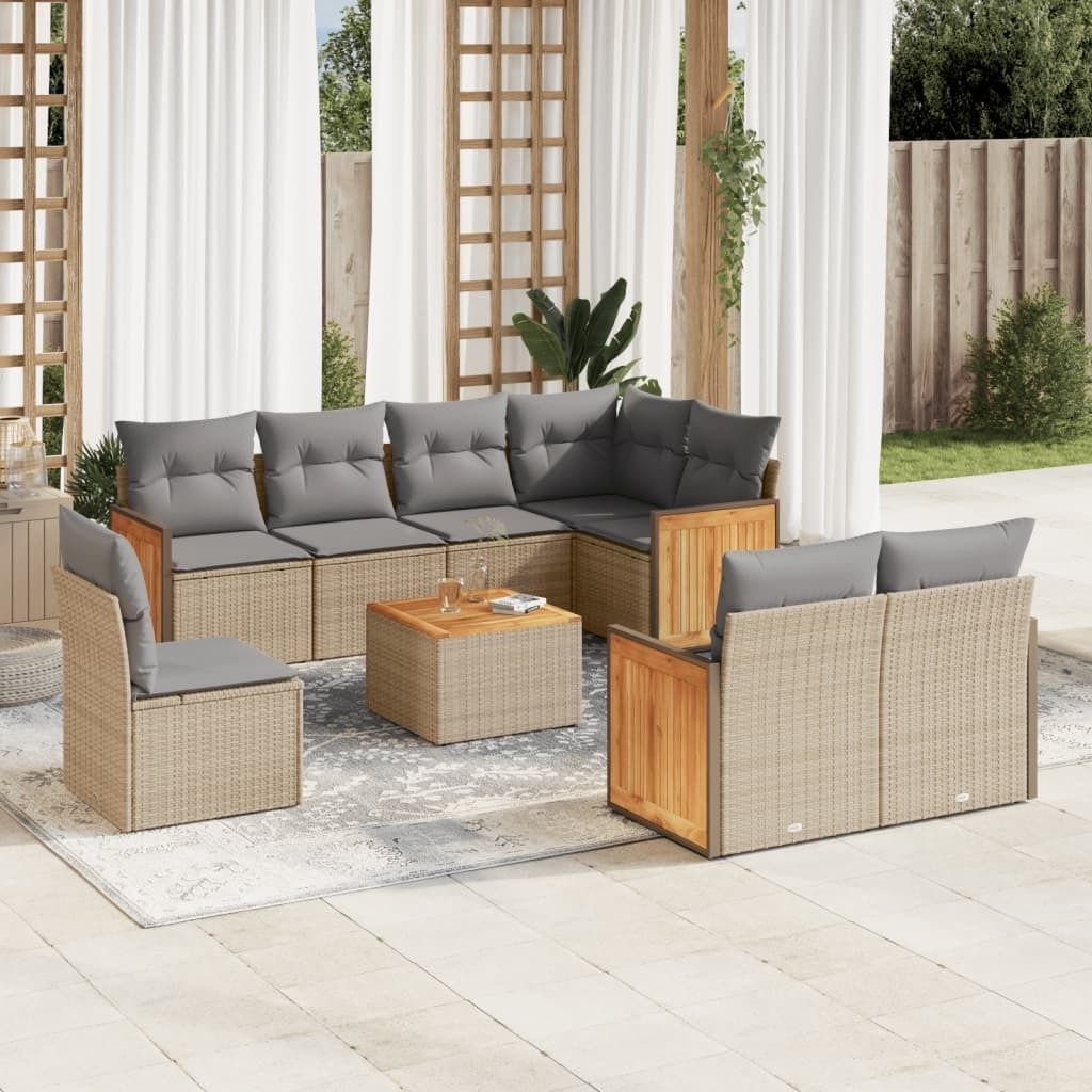 Maison Exclusive - 9-tlg. Garten-Sofagarnitur mit Kissen Beige Poly Rattan