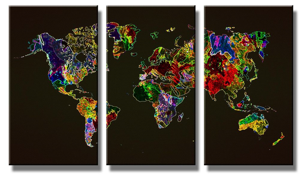 1171 Weltkarte Leinwandbild 3-teilig 160x90 cm