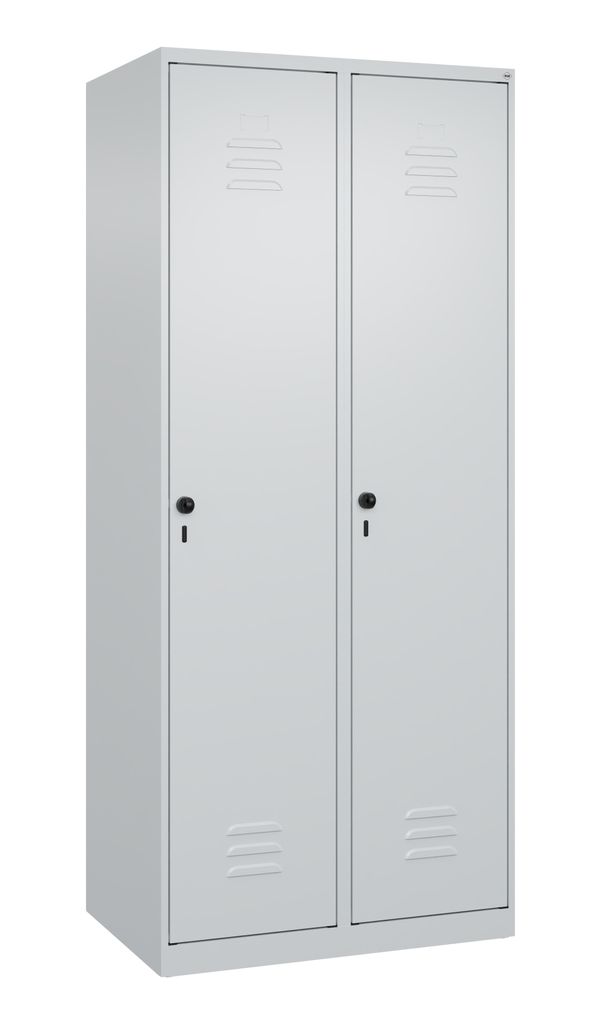 Garderobenschrank, BxTxH 800x500x1850 mm, 2 Abteile, B 400 mm, Bodenstehend, Drehriegel, RAL 7035
