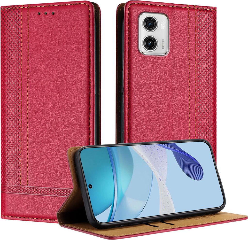 Handyhülle für Motorola Moto G73 Leder Flip Klappbare Schutzhülle mit Standfunktion Rot