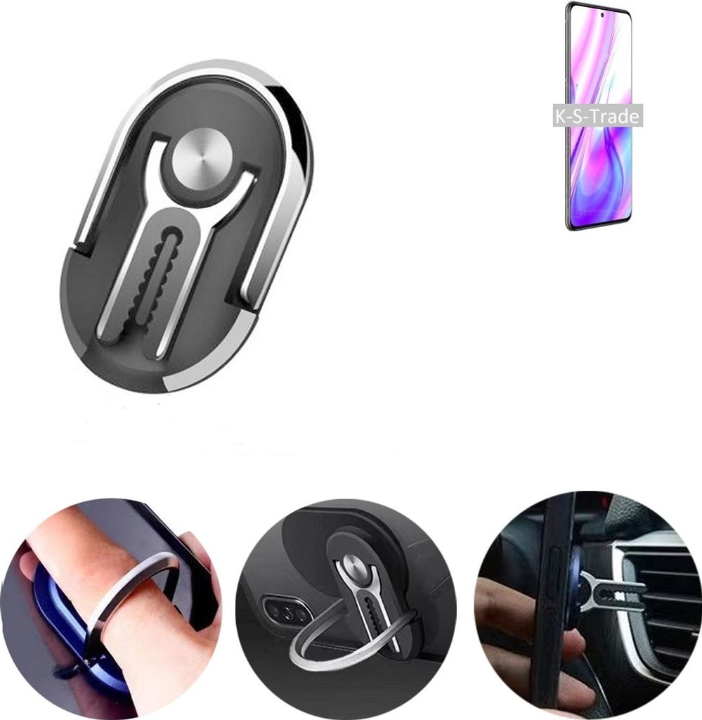 K-S-Trade 3in1 Smartphone-Ring Handy-Ring kompatibel mit ZTE S30 Pro Fingerhalterung Handyring Tischständer Lüftungsgitter-Halterung Tisch Ständer