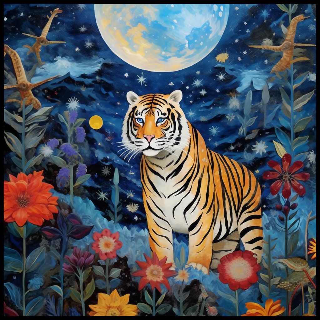 Plakat 80x80cm Tiger im Sternengarten
