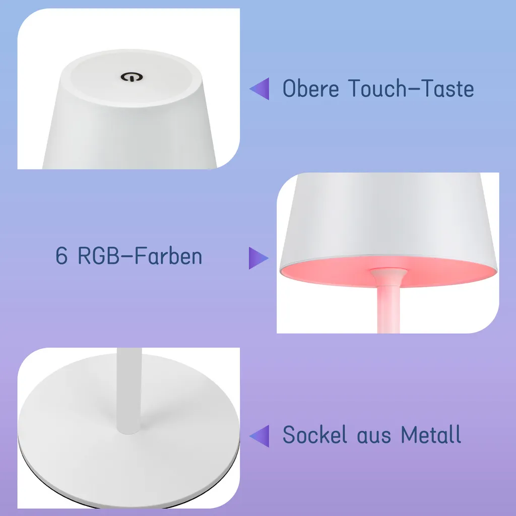 ZMH Lampada da Tavolo LED Ricaricabile: Set 2 Pezzi Touch per Comodino - 4