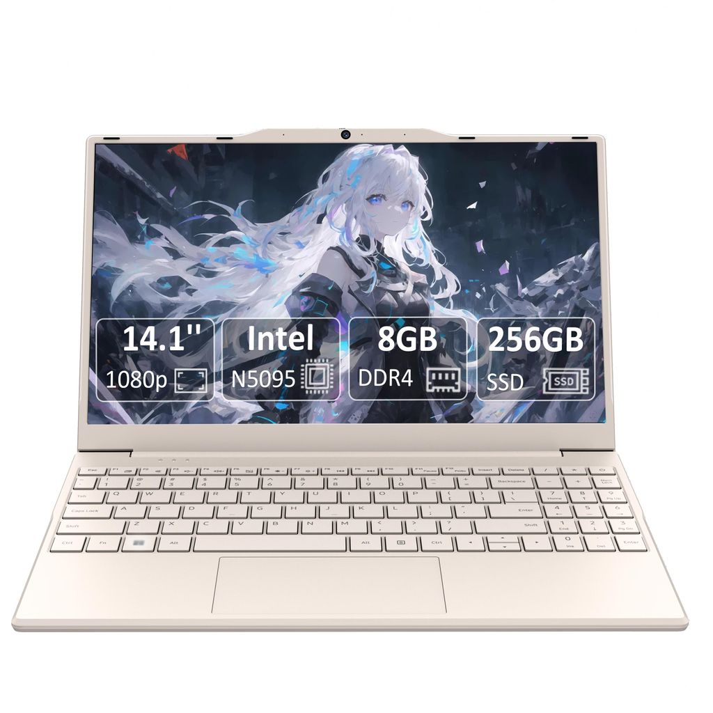 Molegar 14.1-Zoll-Laptop-Computer, 8 GB DDR4 256 GB SSD, Quad-Core Intel N5095 CPU (bis zu 2,9 GHz), Studenten-/Business-Laptop mit 1080P FHD-Displ...