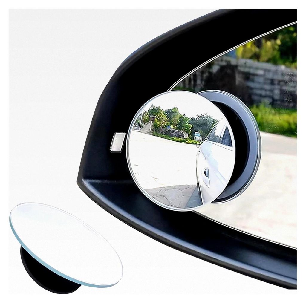 2 Stück Toter Winkel Spiegel, 360° drehbarer runder rahmenloser Spiegel für Autos, verstellbares HD-Glas, selbstklebender Blindspiegel, konvex
