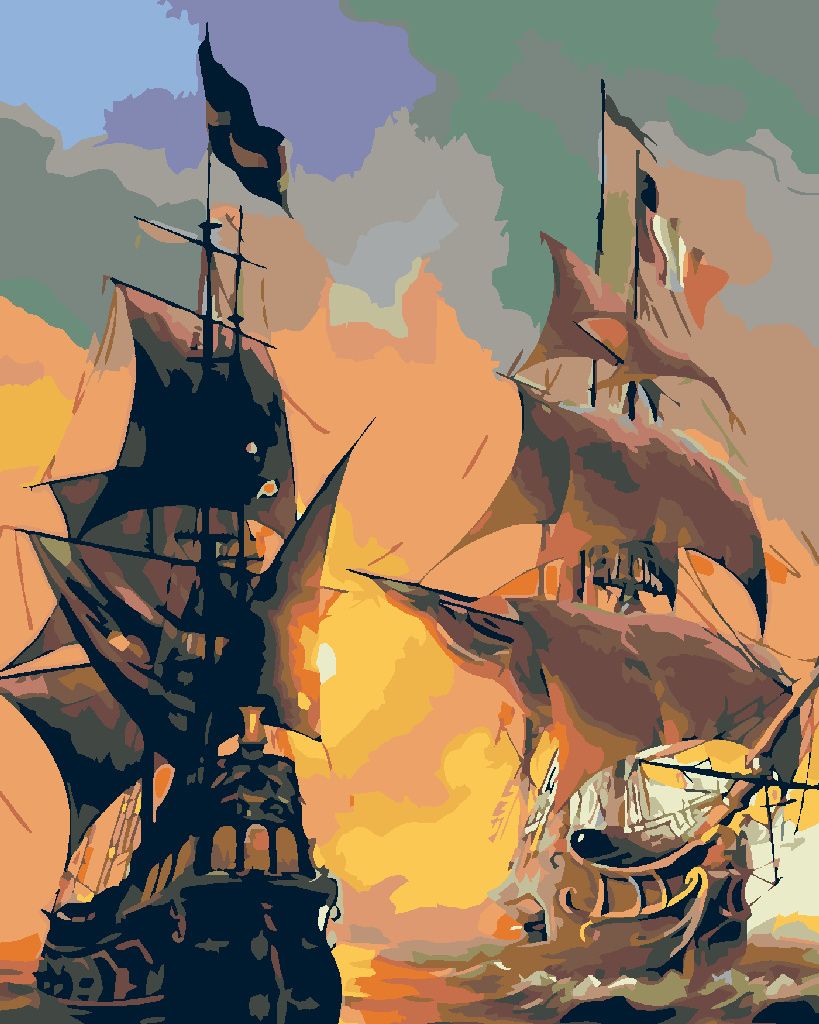 Zuty - Malen nach Zahlen - SCHIFFE AUF MEER UND SONNENUNTERGANG, 40x50 cm, mit Keilrahmen (bereits gespannt)