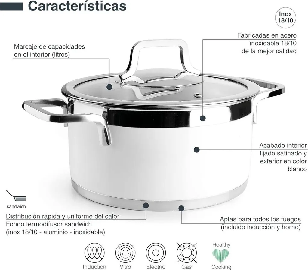 Pentola inox con coperchio LACOR, Capacità 4 litri, 22 cm Pentola inox con coperchio LACOR, Capacità 4 litri, 22 cm