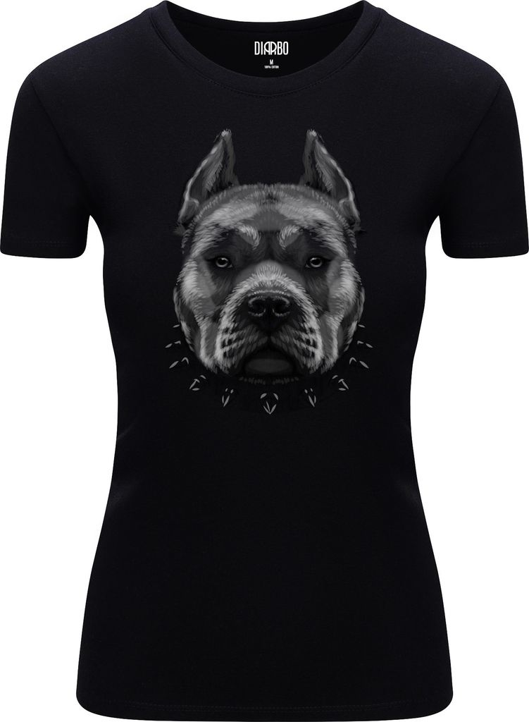 Diarbo Damen T-Shirt mit Tierliebhaber Druck Pitbull Kopf Schwarz Gr.L
