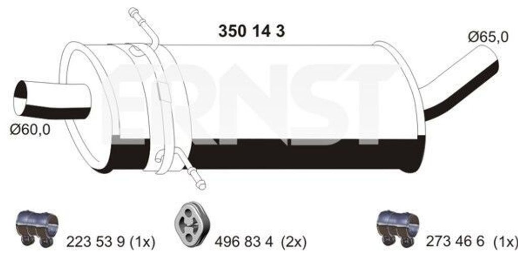 ERNST 350143 Mittelschalldämpfer Schalldämpfer passend für MERCEDES-BENZ A-Klasse (W169)