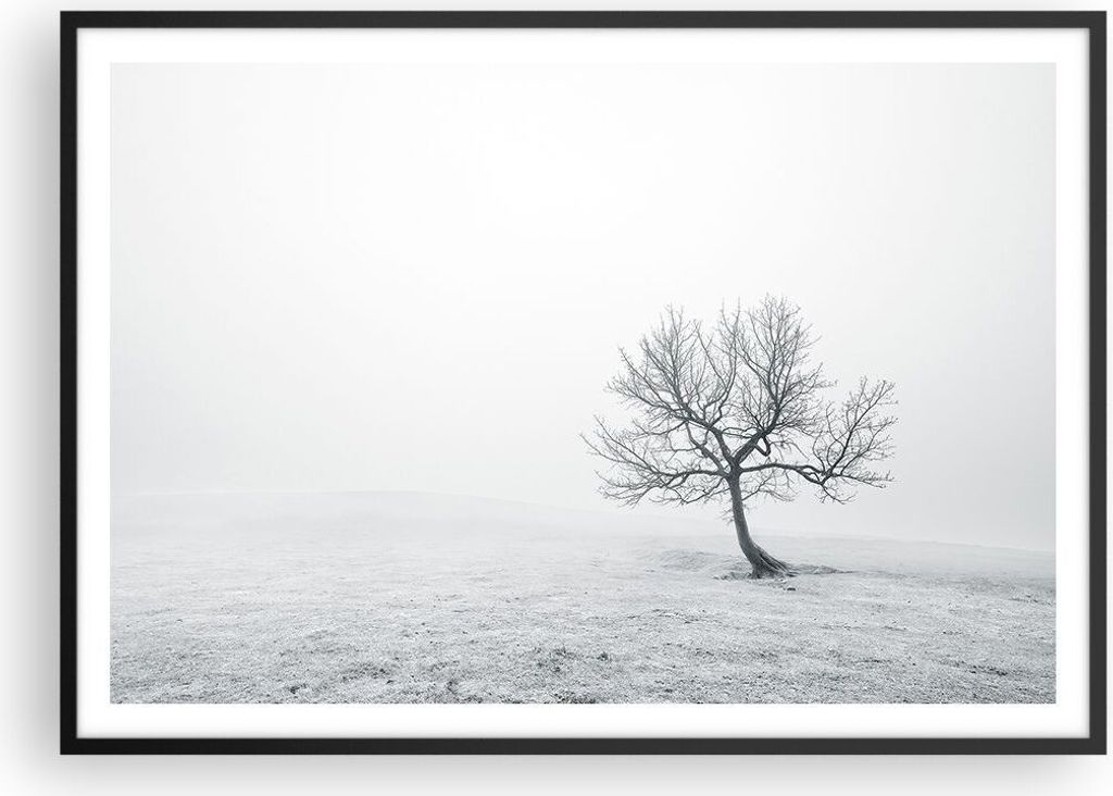 Gerahmtes Poster - Schwarzer Rahmen - Baum Feld Natur - 100x70 cm - Wand Bild - Wanddeko - Wandbilder - Kunstposter - Wandposter - Bilderrahmen - B...