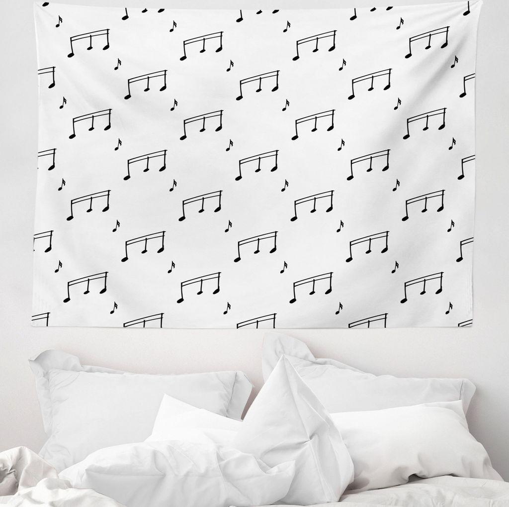 ABAKUHAUS Schwarz und weiß Wandteppich, Musiknoten aus Weiches Mikrofaser Stoff Waschbar ohne Verblassen Digitaldruck, 150 x 110 cm, Anthrazit grau