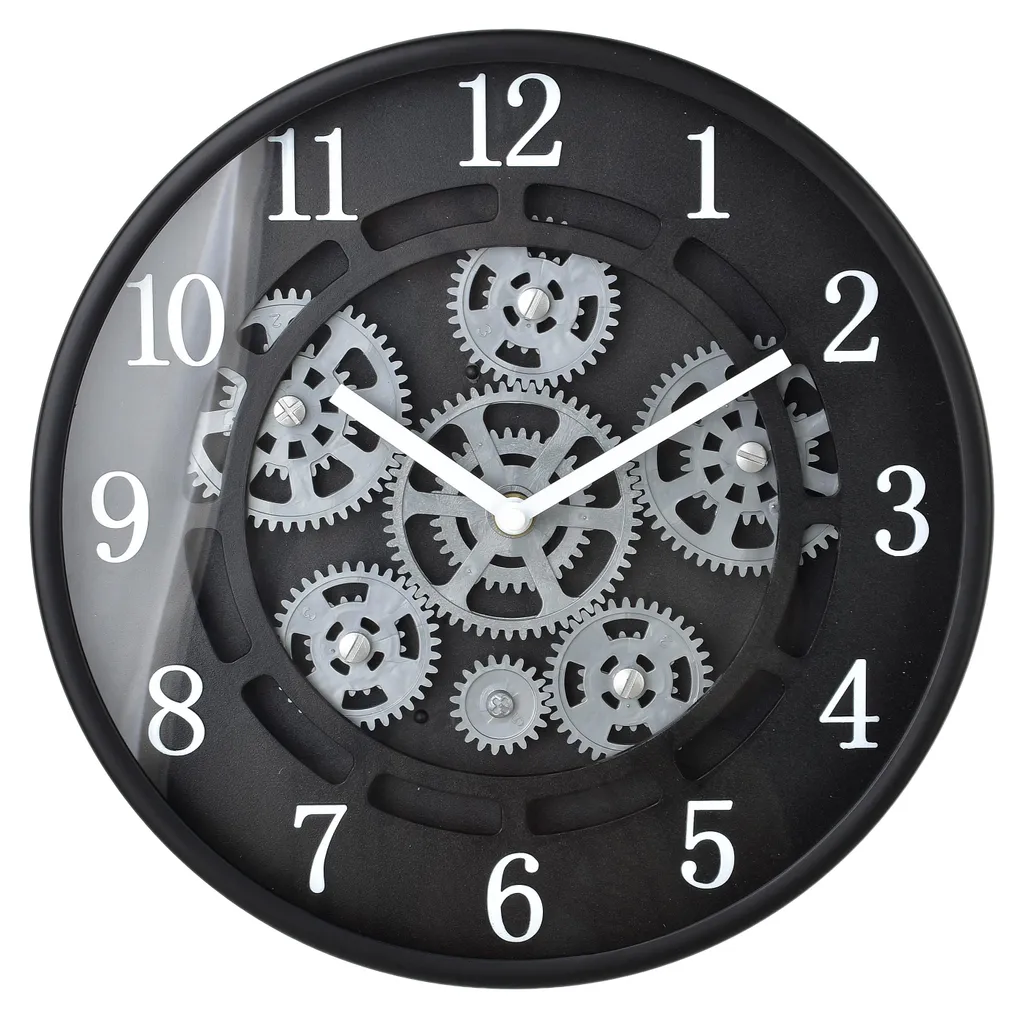 Horloge murale animée 30cm Ramsey avec rouages mobiles style industriel