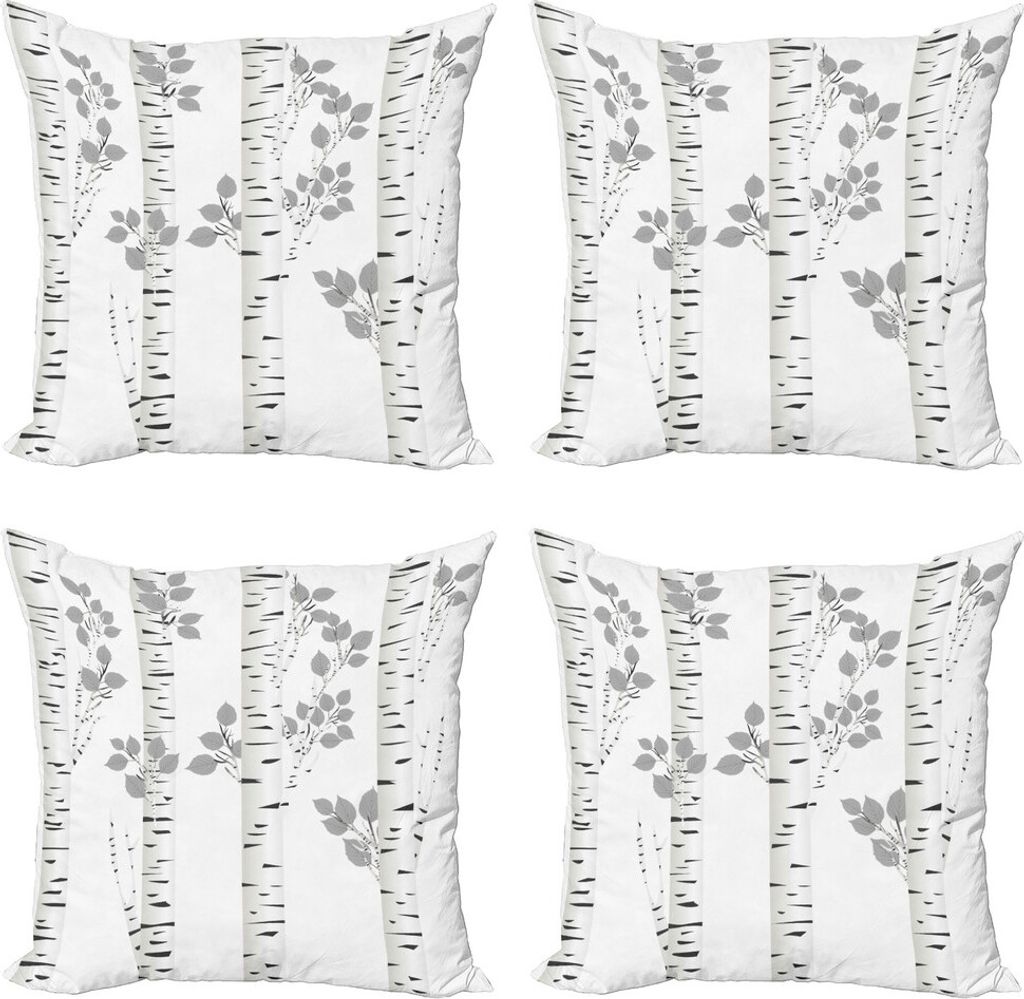 ABAKUHAUS Birke Kissenbezug Set (4 Stück), Autumn Woods, Moderner Doppelseitiger Digitaldruck, 50 cm x 50 cm, Grau weiß