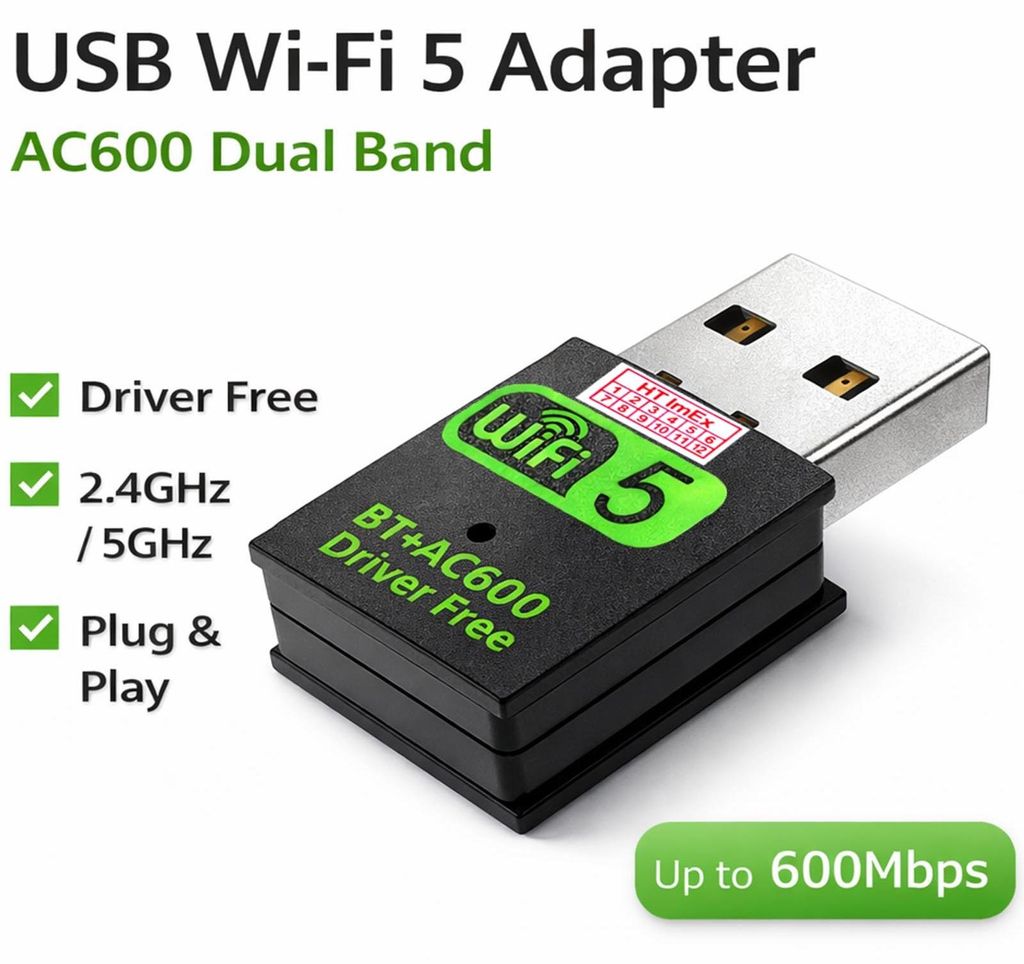 AC600 WiFi 5 Bluetooth 4.2 USB 2in1 Dual Band 2,4GHz 5GHz WLAN Netzwerk Stick