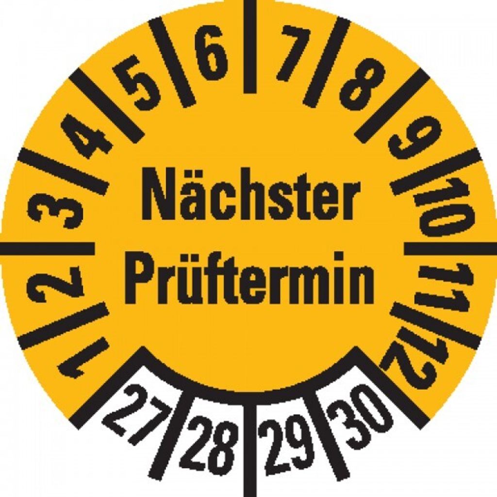 Dreifke Prüfplakette Nächster Prüftermin 27-30, gelb, Dokumentenfolie, Ø 10m...