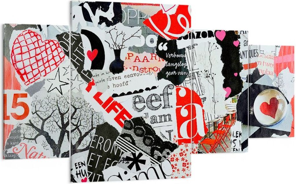 Bild auf Leinwand - Leinwandbild - Worte Muster Herzen Magazin - 160x90cm - Wand Bild - Wanddeko - Leinwanddruck - Bilder - Kunstdruck - Wanddekora...