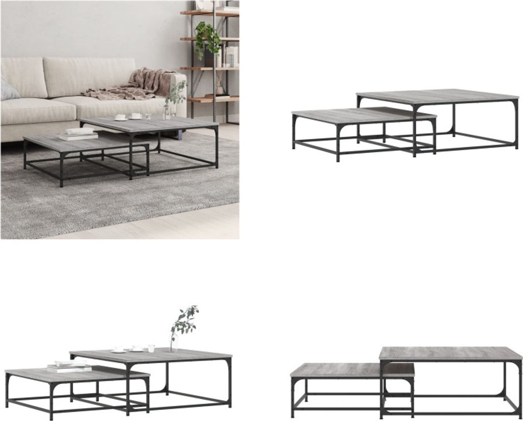 vidaXL Satztische 2 Stk. Grau Sonoma Holzwerkstoff - Satztisch - Satztische - Stapelbare Tische - Satz-Couchtisch